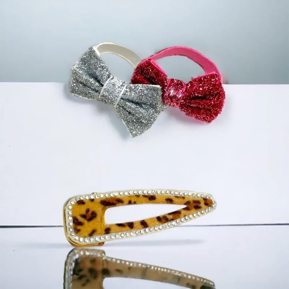 Animal Print Bling Barrett on Gold Hardware, 2 Bling Ponytail ties l New